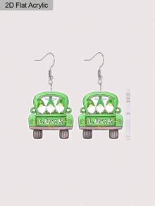 1 Pair Creative Luck Green Car & Three Dwarfs Acrylic Earrings St. Patrick's Day Earrings Female Earrings Holiday Earrings Gift Ideas For Women