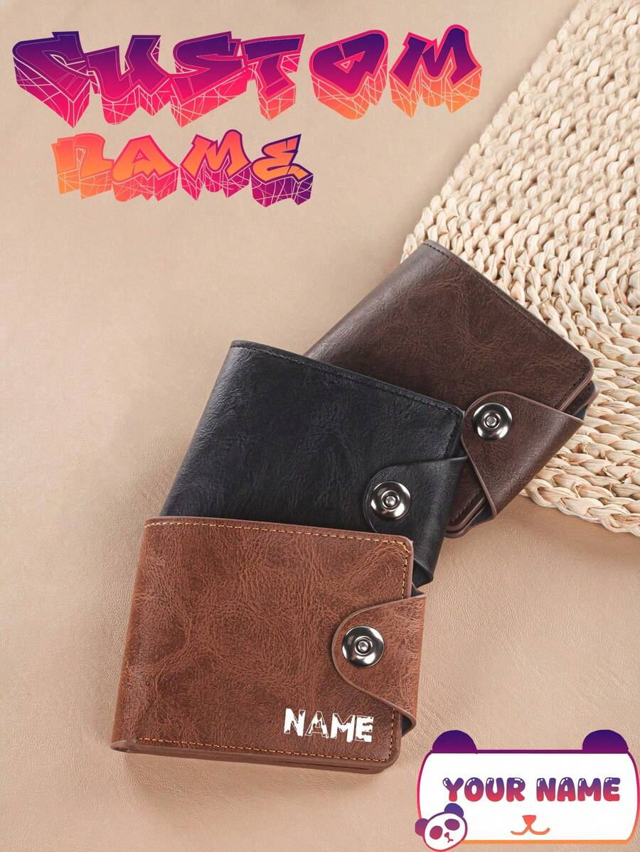 Personalized Custom Wallet: This PU Leather Bi-Fold Wallet Can Be Customized With Names And Holiday Messages. The Stylish Design Allows You To Engrave Your Name Or A Holiday Greeting, Creating A Unique And Personalized Wallet. - Wallet - View 1