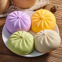 Giant Glitter Dumpling Squishy Toy Jumbo Rainbow Stress Ball For Adults Colorful Soft Squeeze Decompression Dough Cute Anxiety Relief Fidget Toys Bun With Food Steamer Stretchy Toys - 紫色 - 查看 4