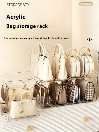 4件套透明衣柜收纳袋手提包隔板可拆卸柜架，适用于卧室、浴室、办公室等场所，实用书籍隔板L型收纳架，节省空间，可用作汽车收纳盒、抽屉整理器，透明四格收纳盒仅适用于小型手提包，也适用于衣柜衣物收纳，可用作衣橱隔板，收纳毛衣、袜子、裤子、牛仔裤、内衣等。