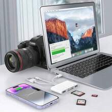 1pc 5-In-1 Multi-Function Card Reader, Plug And Play Compatible With Iphone/IPad, With USB A And Charging Port, Compatible With IPhone/IPad/Android//PC/Tablet/Camera/Hard Drive/Flash Drive - White - View 4