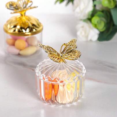 12 piezas Caja de caramelos, Caja de regalo con tapa transparente con forma de mariposa dorada, Adecuada para boda, cumpleaños, revelación de género, festival, fiesta y reunión, Caja de presentación para empaquetar postres