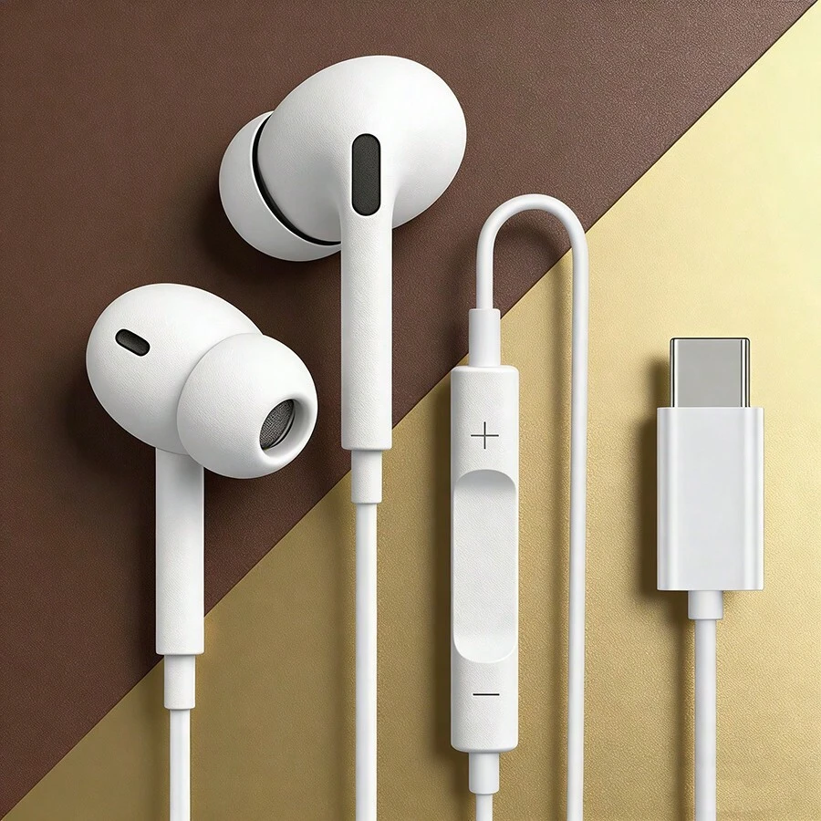Wired In-Ear Headphones With Type-C Interface, Featuring Gaming Headset Functions And Call Noise Cancellation. Compatible With Samsung Phones, Type-C Interface Supports Digital Decoding. Also Compatible With IPhone 15/16 Pro Max/17 Air A55 FE And Most USB-C/Type-C Devices. - White - View 1