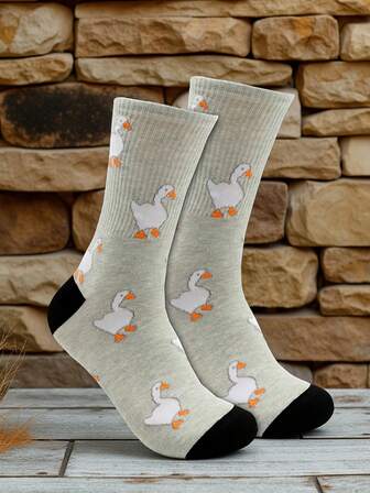 1 Pair Women's Cute Duck Pattern Mid-Calf Socks