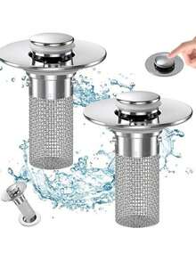 2-Pack Pop-Up Bathroom Sink Drain Strainer With Removable Stainless Steel Filter Basket - Universal Sink Stopper For Bathroom & Kitchen Basins - 銀色 - 查看 9