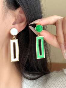 1对极简镂空方形夹式耳环，优雅几何吊坠耳环，无需耳洞，婚礼/派对珠宝礼物 - clip - 查看 8