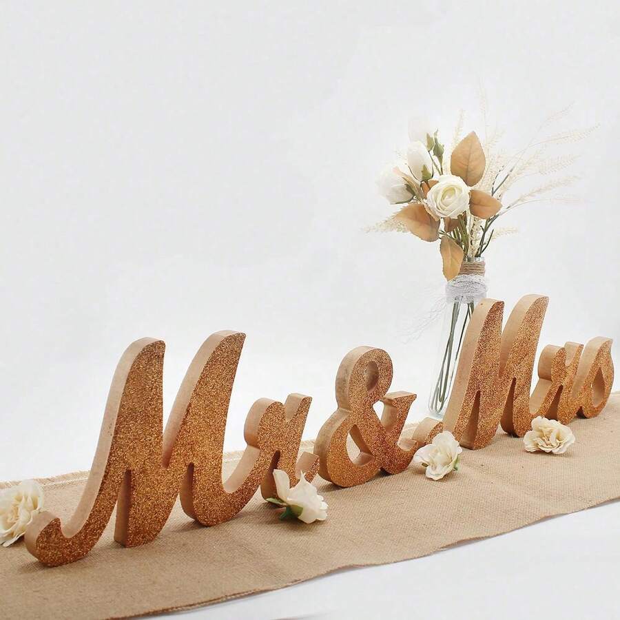 Mr & Mrs Sign For Wedding Table, Large Mr And Miss Wooden Letters, Party Decoration Head Table Wedding Wood Letter, Just Married Sign Anniversary Party Valentine's Day Decor, Silver 2 - M - Xem 1
