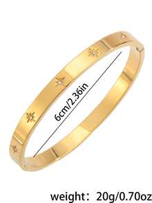 Camhanno 1pc Elegant & Playful Women's Stainless Steel Bracelet - Star Pattern With Sparkling Details, Perfect For Romantic Dates, Adds Subtle Charm To Your Outfit, Lightweight And Comfortable For All-Day Wear, Pairs Well With Feminine Dresses Or Soft Blouses, Enhances Your Graceful And Fashionable Presence During Intimate Moments. - Gold - View 2