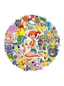 pokemon 50张卡通贴纸，可爱口袋妖怪旋律，DIY手工笔记本电脑装饰贴纸，送给儿童和女孩的礼物 - 黃色 - 查看 5