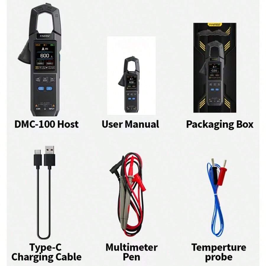 DMC-100 10000 Counts USB Rechargeable Clamp Meter, Digital Multimeter 600A, Capacitive Electrical Tool, Measurement Accuracy 0.001, Professional Multimeter