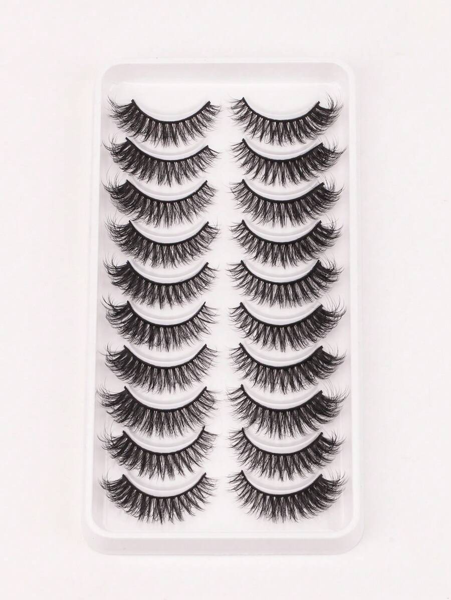 10对交叉蓬松卷翘仿貂毛假睫毛，自然妆效假睫毛，柔软睫毛嫁接化妆工具 - 黑色 - 查看 1