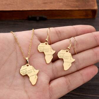 1 Set de joyería con mapa de África dorado clásico, elegante juego de 2 piezas de aretes y collar, diseño minimalista, para festival africano/árabe, fiesta, regalo de joyería de cumpleaños