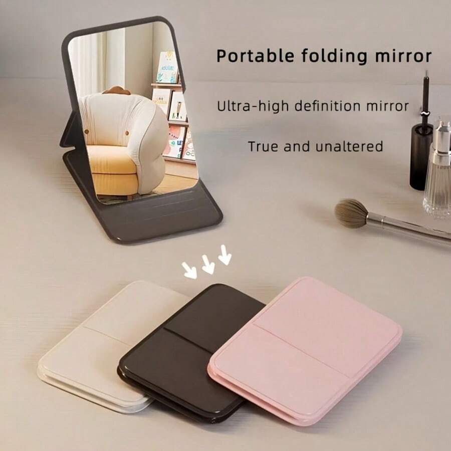 1pc Portable Makeup Mirror, Solid Color, Simple, Foldable, Cute Pocket Mirror, Suitable For Back To School Season, Christmas Gifts, Birthday Gifts, School Supplies, Home Decoration, Travel Essentials - 粉色 - 查看 1
