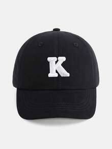 1顶幼儿字母图案棒球帽（A-Z），可调节魔术贴，防晒帽，适合1-5岁儿童，时尚黑色休闲日常帽 - 黑色 - 查看 44