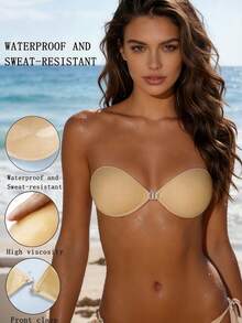 Strapless Invisible Self-Adhesive Push-Up Bra, Reusable Backless Bra For Women, Suitable For Summer Wedding Dresses - Apricot - View 1
