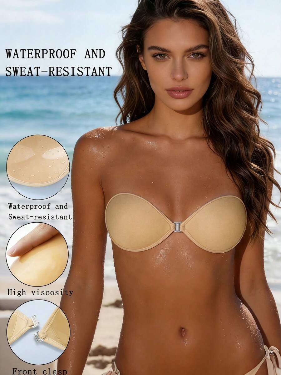 Strapless Invisible Self-Adhesive Push-Up Bra, Reusable Backless Bra For Women, Suitable For Summer Wedding Dresses - Apricot - View 1