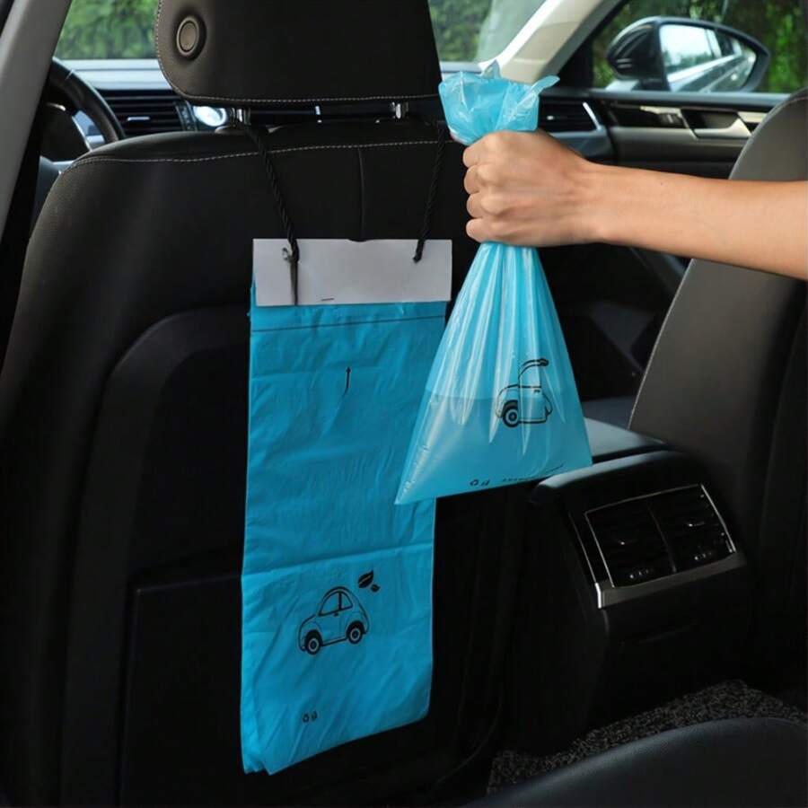 30/50pcs Reusable Car Trash Bags, Leak-Proof Disposable Garbage Bags With Hooks And Adhesive, Space-Saving Design, Easy Installation, Suitable For Car Interior, Travel, Kitchen, Camping, Office And More, Tear-Resistant, Ideal For Daily Cleaning And Storage