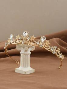 1pc Minimalist Floral Crown, Adorable Princess Style Headpiece Suitable For Bride Wedding, Birthday Party, Holiday Costume, Princess And Knight Themed Events - Gold - View 2