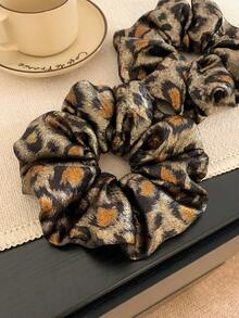 16cm Shiny Metallic Gold Leopard Print Scrunchie, Vintage Style, High Elasticity, Elegant Hair Tie Accessory Head Accessories - Multicolor - View 5
