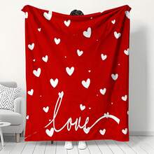 超柔软法兰绒保暖毯，红色爱心“爱”字设计，情侣专属，适用于沙发和卧室，2026新年/情人节礼物 - 彩色 - 查看 1