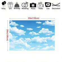 1pc Multipurpose Blue Sky & White Cloud Backdrop - Polyester Fiber - Perfect For Parties, Photo Props, And Outdoor Decor - 1pc - View 2