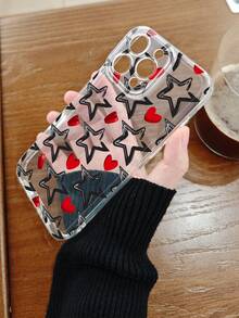 1PC Funda de teléfono con estrellas doradas brillantes sobre fondo rojo diseño festivo y elegante estilo glamoroso ideal para celebraciones TPU transparente protección completa para lente compatible con iPhone17/16/15/14/13/12/11/Pro/ProMax compatible con Galaxy A54/S24 Ultra/Plus compatible con Moto/Galaxy/Redmi/Honor/OPPO - G transparente - Ver 4