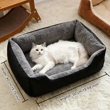 1pc Winter Warm Pet Bed For Cats & Dogs,Super Soft Plush Calming Mattress With Non-Slip Bottom - màu đen - Xem 9