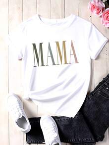 Mama Graphic Print White T Shirt Women Casual Short Sleeve Top Maternity Fashion Crewneck Tee For Moms Motherhood Style - 白色 - 查看 2