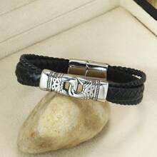 Unisex Stainless Steel & Leather Bracelet, Braided Rope Design Bracelet For Women, Totem Personalized Wristband, Suitable As Valentine's Day Gift For Girlfriend Or Best Friend