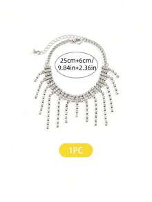 1pc Elegant Alloy Crystal Tassel Anklet Bracelet, Bohemian Crystal Butterfly Tassel Anklet Chain, Beach Resort Decor Foot Chain - Gold - View 3