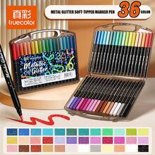 72色闪光笔尖马克笔，小巧黑色盒装闪光马克笔，学生绘画闪光笔，艺术绘画和涂鸦笔，适用于绘画、日记、贺卡制作等。