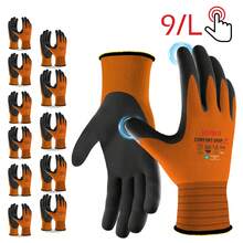 6 paires/12 paires de gants de travail enduits de nitrile, prise antidérapante microporée, respirants et durables, convenant pour la manutention en entrepôt, le jardinage, les outils ménagers, les projets de DIY, la construction, la machinerie et la réparation automobile - Orange/Gris - Orange brûlé - Voir 14