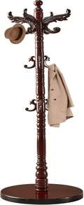 Snaikor Wooden Coat Rack Stand, Vintage Natural Birch Wood Coat Racks Freestanding, Solid Wood Coat Tree Stand With 14 Hooks, Classic Sturdy Coat Racks Hall Tree For Entryway, Office (Round Chassis) - Solid Wood Vintage Round Base - 查看 1