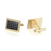 1 Pair Rectangular Gold-Plated Black Checkered Copper Alloy Fashionable Cufflinks For Men, Party & Gathering