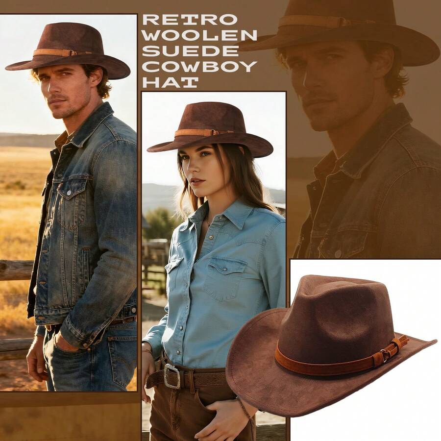 JEWELRYWE Men's And Women's Cowboy Hats, Fedoras, Western-Style Wide-Brimmed Felt Hats, Panama Hats, Suitable For Parties Outdoor Casual Travel Outfits - 米色 - 查看 1