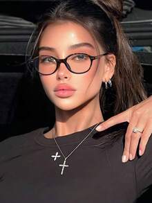 1 szt. Damskie okulary PC Rivet Black z płaskimi soczewkami, Okulary, Damskie okulary z płaskimi soczewkami, Akcesoria Y2K, Powrót do szkoły, Okulary dla kobiet, Prezent dla kobiet, Niezbędnik na święta, Nadaje się do szkoły, dojazdów do pracy, codziennego życia, gier mobilnych