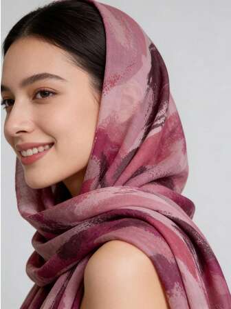 180x85cm Balinese Chiffon Abstract Scarf For Women, Breathable Lightweight Shawl, Artistic Neck Wrap, Comfortable For Commuting & Outdoor Activities