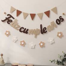 Colorful Pink Green Retro "Feliz Cumpleanos" (Happy Birthday In Spanish) Party Backdrop Wall Decor Pennant Hanging Banner - Multicolor - View 8