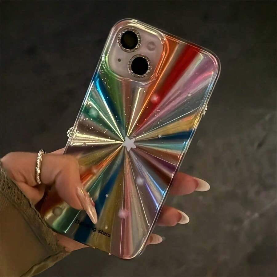 Luxury Laser Colorful Fireworks Rainbow Case For IPhone 17 Air 16 15 14 13 12 11 Pro Max Glitter Star Lens Protection Soft Case - 無色 - 查看 1