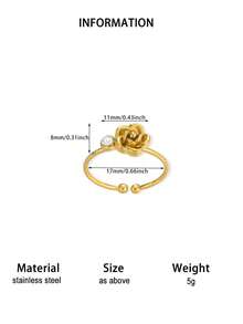 1 Peça Anel Vintage Elegante de Rosa para Mulheres, Banhado a Ouro 18K, Aço Inoxidável, Flor de Pérola e Zircônia, Anel de Casamento Feminino, Presente do Dia dos Namorados 2026