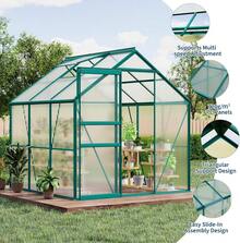 Dragonpad 6x6 Ft Heavy Duty Greenhouse With Aluminum Frame, Outdoor Polycarbonate Backyard Green House, Sliding Door, Roof Vent & Rain Gutter, Ideal For Patio, Backyard, Garden - 綠色風格 1 - 查看 4