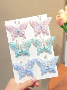 6个儿童可爱简约卡通蝴蝶结发夹，百搭优雅甜美可爱侧刘海魔术贴发饰，无卡纸包装 - 彩色 - 查看 2