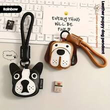 1pc Funky Cartoon Dog Keychain - Premium Faux Leather Car Keychain & Backpack Pendant With Black/White/Brown Design, Metal Ring & Split Ring - Quirky Gift For Men, Dog Lovers, Highquality Leatherette - Multicolor - View 4