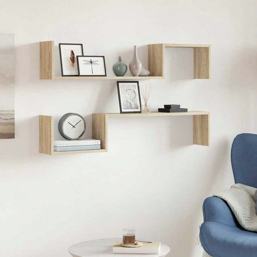 Larryhot Mensole a Muro 2pz Rovere Sonoma 100x15x20 cm Legno Multistrato, Facile da assemblare, dall'estetica elegante e raffinata, pratica per riporre gli oggetti, la scelta ideale per l'organizzazione e la decorazione domestica - Castano - Visualizzare 1