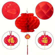 10/30/50pcs Red Paper-Cut Lanterns, Chinese New Year Decorations, Multifunctional Waterproof Hanging Decor, Suitable For Spring Festival, Birthday, Holiday Decoration, Auspicious Ornaments, Home Decor And Party Decoration. Happy New Year! - Multicolor - View 7