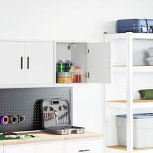 vidaXL Armário de parede de garagem branco bois d'ingénierie - Branco - Ver 2