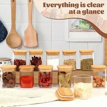 12-Piece Set Of 8oz Small Square Storage Cans With Stickers And Markers. Glass Containers Are Suitable For Spices, Coffee, Seasonings, Kitchen And Home Use. Perfect Gifts For Friends And Family, Spice Jars, Cookie Boxes, Kitchen Storage Supplies - 12個裝 - 查看 1