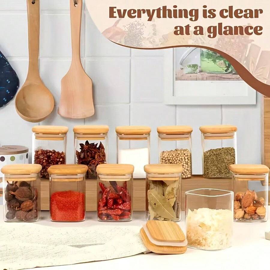 12-Piece Set Of 8oz Small Square Storage Cans With Stickers And Markers. Glass Containers Are Suitable For Spices, Coffee, Seasonings, Kitchen And Home Use. Perfect Gifts For Friends And Family, Spice Jars, Cookie Boxes, Kitchen Storage Supplies - 12個裝 - 查看 1