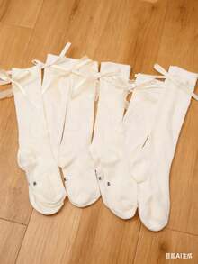 3 Pairs Of Girls' Lace Bow Stockings With Soft And Skin Friendly Lolita Princess Style Children's Party Dress And Socks - White - View 14