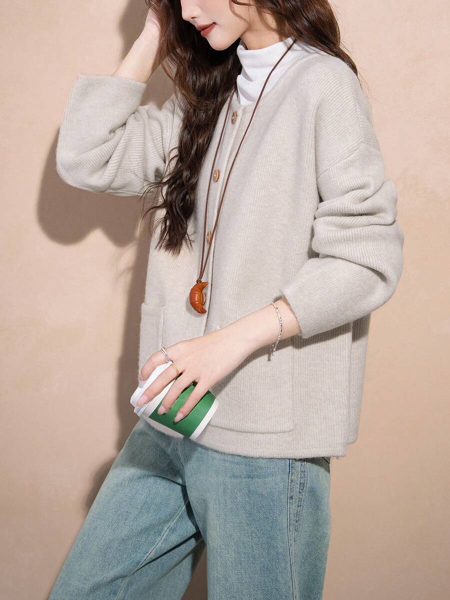 Women's Gentle Knit Cardigan Sweater, Spring - Beige - View 1